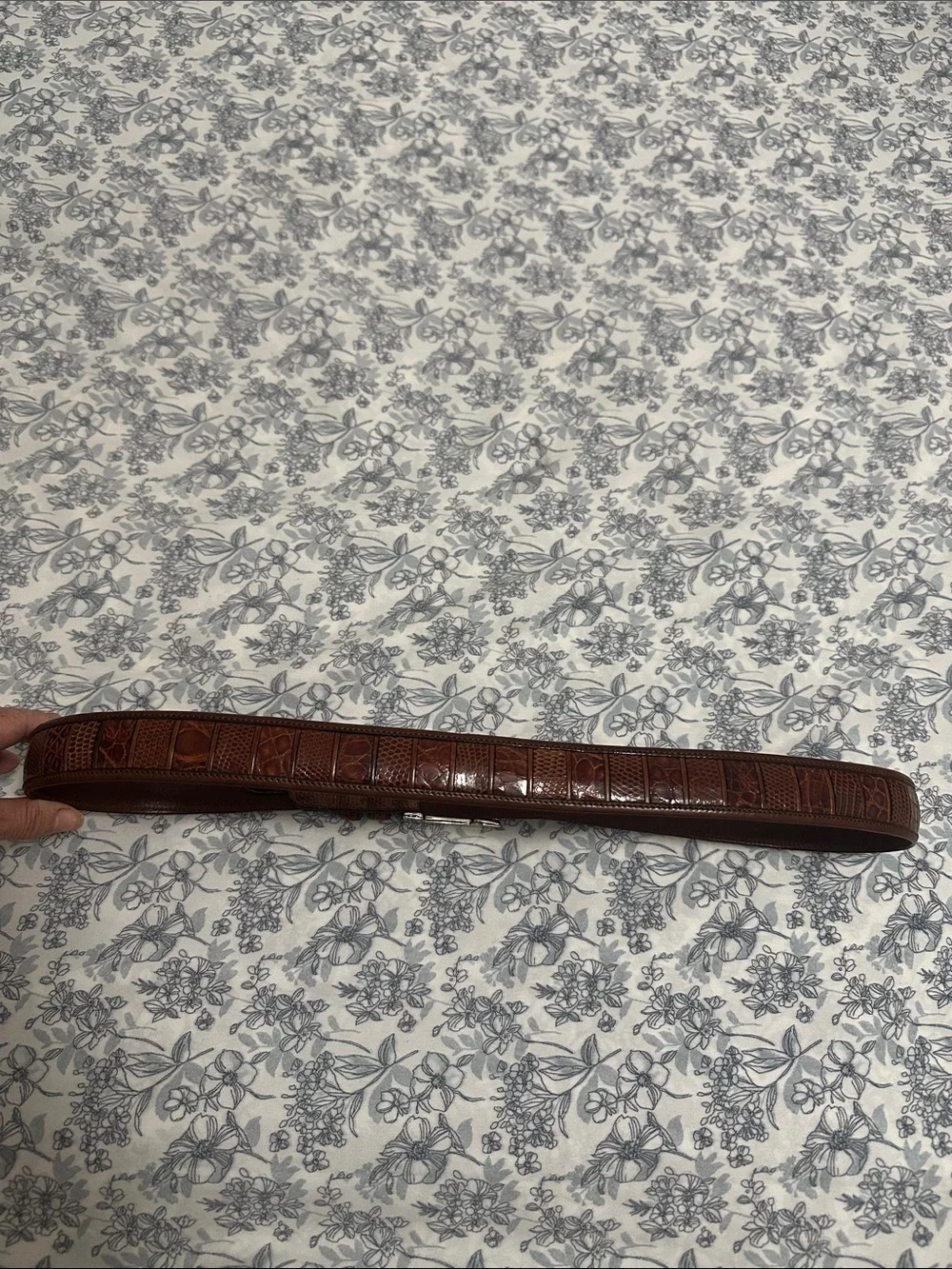 Mezlan 🐊 Brown Embossed Leather Dress Belt with Silver Buckle